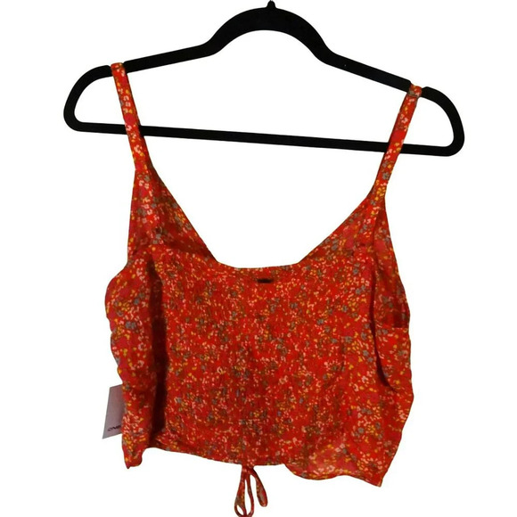 NWT O'Neill Kiko Ditsy Floral Ruched Crop Red Viscose Tank XL $45 MSRP - Picture 3 of 11